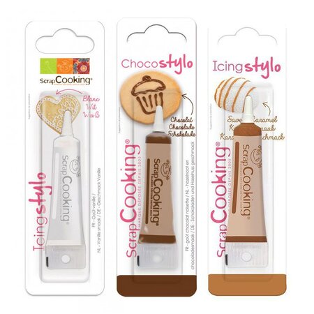 3 stylos alimentaires - chocolat  caramel & blanc