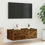 vidaXL Meuble TV avec lumières LED chêne fumé 75x35 5x25 cm