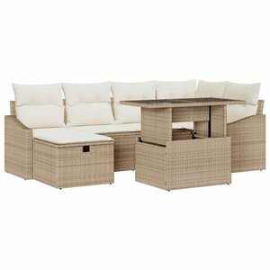 vidaXL Ensemble de canapé de jardin avec coussin 7 Pièces Beige polyrotin