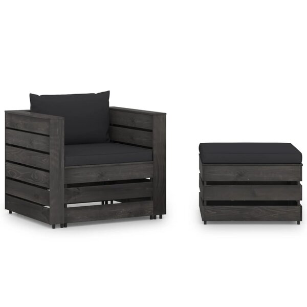 Salon de jardin meuble d'extérieur ensemble de mobilier 2 pièces avec coussins bois imprégné de gris 02_0015885