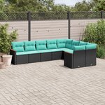 vidaXL Salon de jardin 9 Pièces avec coussins noir résine tressée