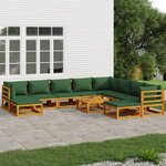 vidaXL Salon de jardin 11 Pièces avec coussins vert bois massif