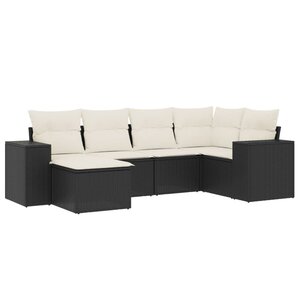 vidaXL Salon de jardin 6 Pièces avec coussins noir résine tressée