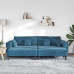 vidaXL Canapé en velours avec coussin 3 Pièces Bleu 208 cm Velours