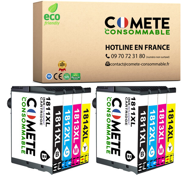 18XL - 8 cartouches compatibles pour Epson 18 XL - COMETE