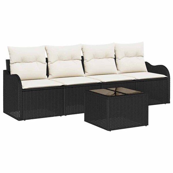vidaXL Ensemble de jardin 5 pièces avec coussins en poly rotin noir