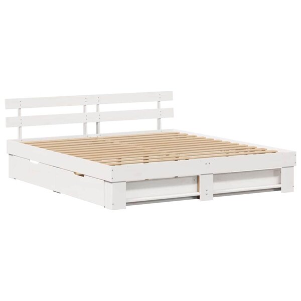 vidaXL Cadre de lit avec tiroir Blanc 200 x 200 cm Bois massif en pin