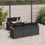 vidaXL Salon de jardin 6 Pièces avec coussins noir résine tressée acacia