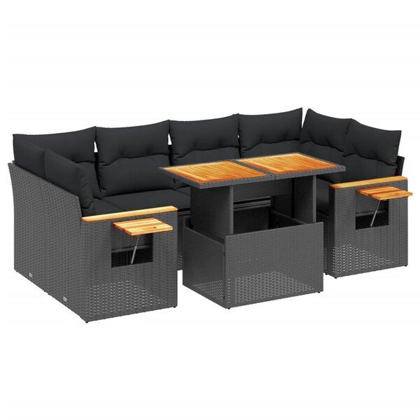 vidaXL Salon de jardin 7 Pièces avec coussins noir résine tressée