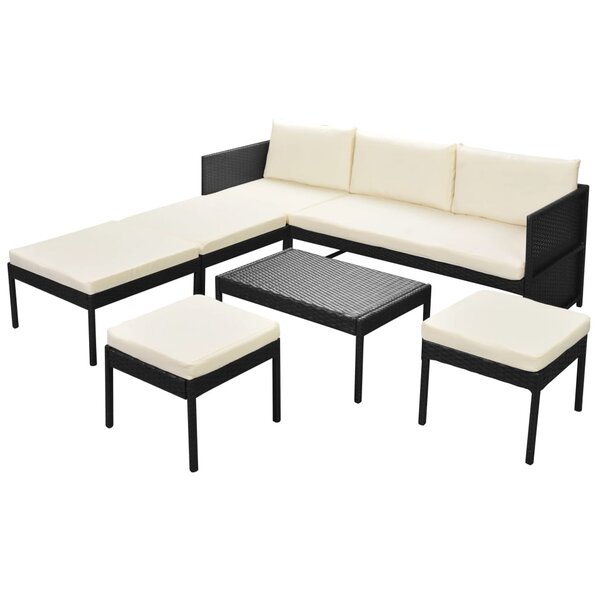 vidaXL Salon de jardin 6 Pièces avec coussins résine tressée noir