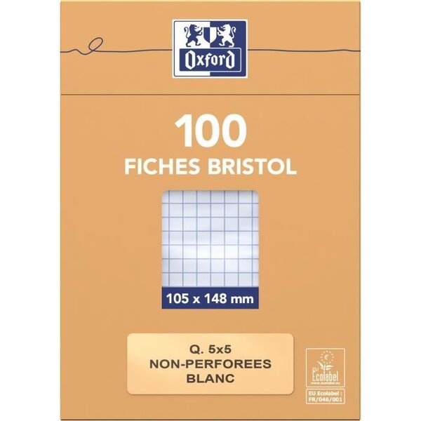 OXFORD 100 feuilles bristol - Petits carreaux - Blanc - 14,8 cm x 10,5 cm x 2,6 cm