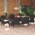 vidaXL Ensemble à manger de jardin coussins 7Pièces Résine tressée Noir