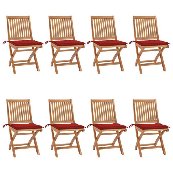 vidaXL Chaises pliables de jardin avec coussins lot de 8 Teck solide