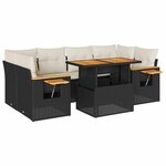 vidaXL Salon de jardin avec coussins 7 Pièces noir résine tressée acacia
