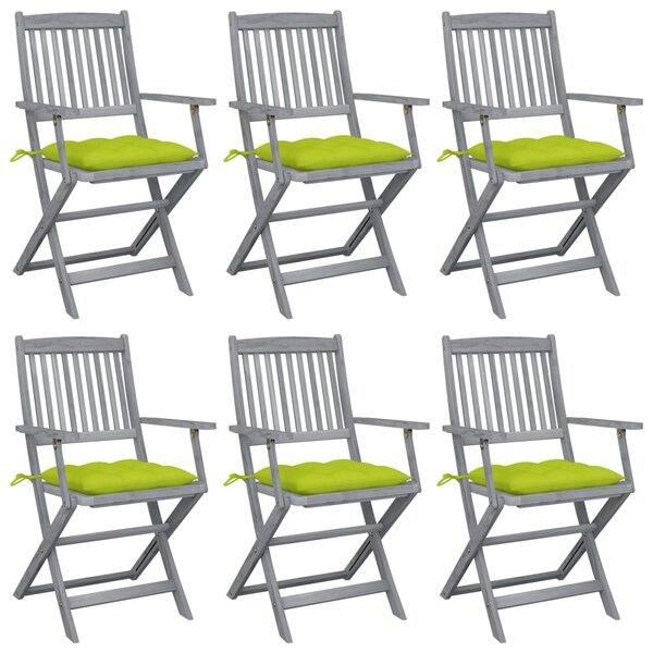 vidaXL Chaises pliables d'extérieur lot de 6 et coussins Bois d'acacia