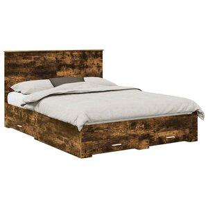 vidaXL Cadre de lit Chêne fumé 150 x 200 cm Bois d'ingénierie