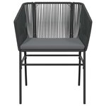 vidaXL Ensemble à manger de jardin et coussins 3 Pièces noir rotin verre