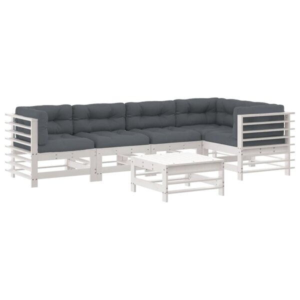vidaXL Salon de jardin 6 Pièces avec coussins blanc bois massif