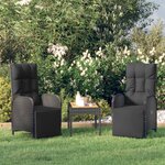 vidaXL Chaises inclinables de jardin 2Pièces et table noir résine tressée