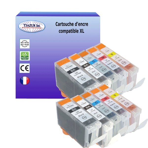10 Cartouches compatibles avec Canon Pixma MP800, MP800R, MP 810, MP830, MP95, MP960 remplace Canon PGI-5, CLI-8 XL- T3AZUR