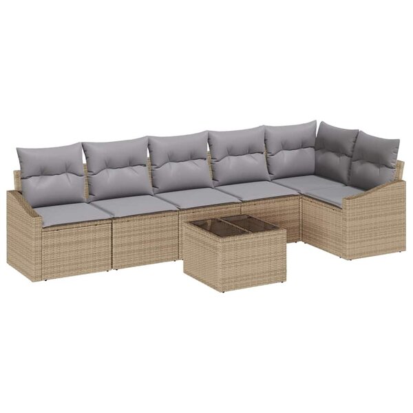 vidaXL Ensemble de canapé de jardin 7 Pièces Beige Poly rotin