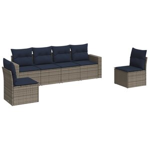 vidaXL Salon de jardin 6 Pièces avec coussins gris résine tressée