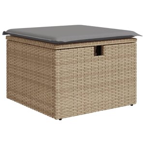 vidaXL Tabouret de jardin avec coussin beige 55x55x37cm résine tressée