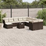 vidaXL Salon de jardin avec coussins 12 Pièces marron résine tressée