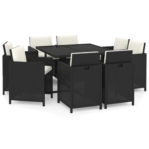 vidaXL Ensemble à manger de jardin coussins 9Pièces Résine tressée Noir