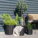 4 paniers ronds noirs en rotin avec intérieur plastifié