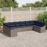 vidaXL Ensemble de canapé de jardin 10 Pièces Gris et bleu marine