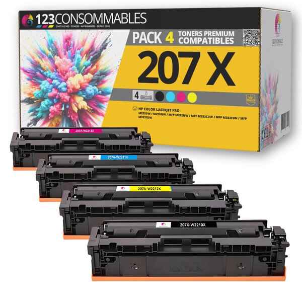 207X - Pack 4 toners HP 207X / 207A compatibles M255dw M283fdw M282nw