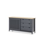 VALENTINA Buffet bas 1 porte 3 tiroirs - Décor chene et anthracite - L 150 x P 40 x H 80 cm
