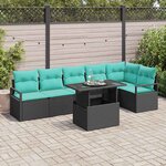 vidaXL Ensemble de canapé de jardin 7 Pièces Noir et Bleu polyrotin