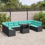 vidaXL Ensemble de Canapés avec coussin 11 Pièces Noir et Bleu polyrotin