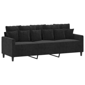 vidaXL Canapé à 3 places Noir 180 cm Velours