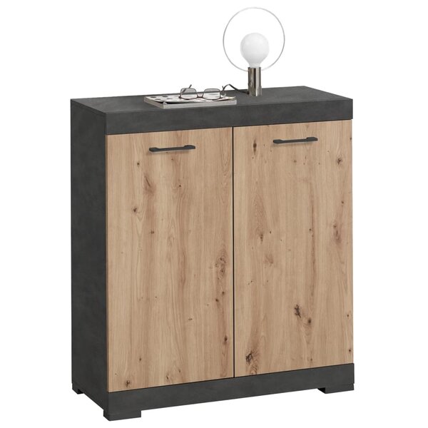 FMD Commode avec 2 portes 80x34 9x89 9 cm gris et chêne artisanal