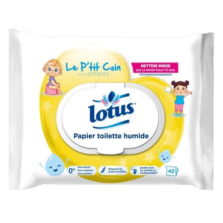 Lotus Papier Toilette Humide Le P’tit Coin pour enfants 42 Lingettes (lot de 6)