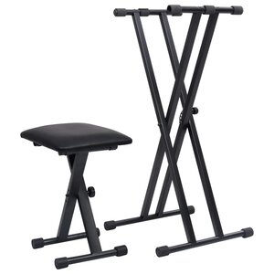 vidaXL Kit de support de clavier à empattement double et tabouret Noir