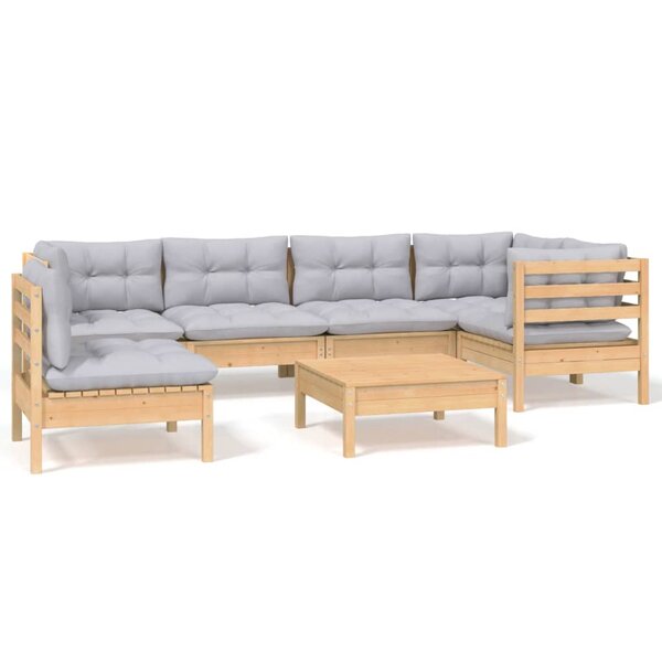 vidaXL Salon de jardin 7 Pièces avec coussins gris bois de pin