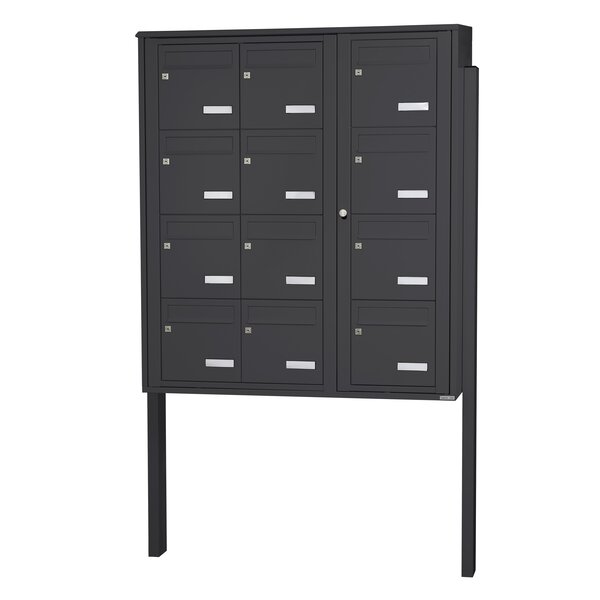 Bloc collectif Leabox 3x4 grade 3 simple face extérieur fixation sur pieds à sceller gris anthracite ral 7016 finition brillante