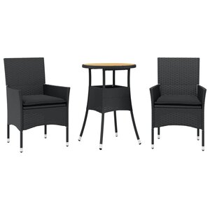 vidaXL Ensemble à manger de jardin et coussins 3 Pièces noir rotin acacia