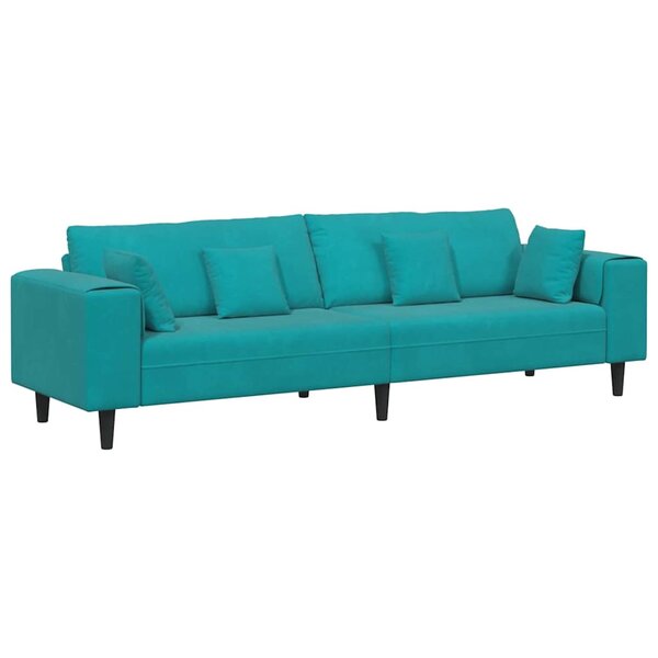 vidaXL Canapé avec coussin Turquoise 250 x 77 x 76 cm Velours
