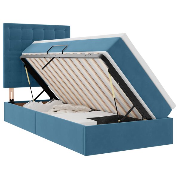 vidaXL Lit de rangement LED avec matelas Bleu foncé 90 x 200 cm