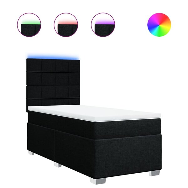 vidaXL Sommier à lattes de lit avec matelas Noir 90x190 cm Tissu