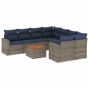 vidaXL Salon de jardin 9 Pièces avec coussins gris résine tressée