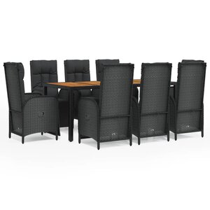 vidaXL Ensemble à manger jardin 9Pièces et coussins noir résine tressée