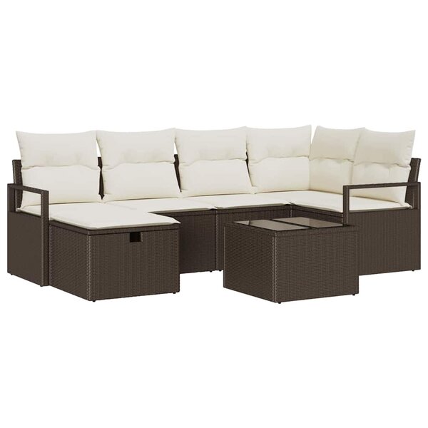 vidaXL Ensemble de canapé de jardin avec coussin 7 Pièces Marron et crème