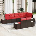 vidaXL Ensemble de canapé de jardin avec coussin 8 Pièces Marron et rouge
