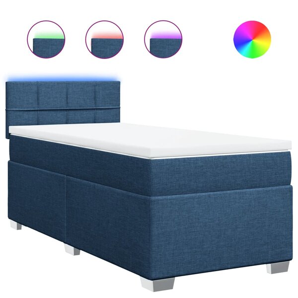 vidaXL Sommier à lattes de lit avec matelas Bleu 90x200 cm Tissu